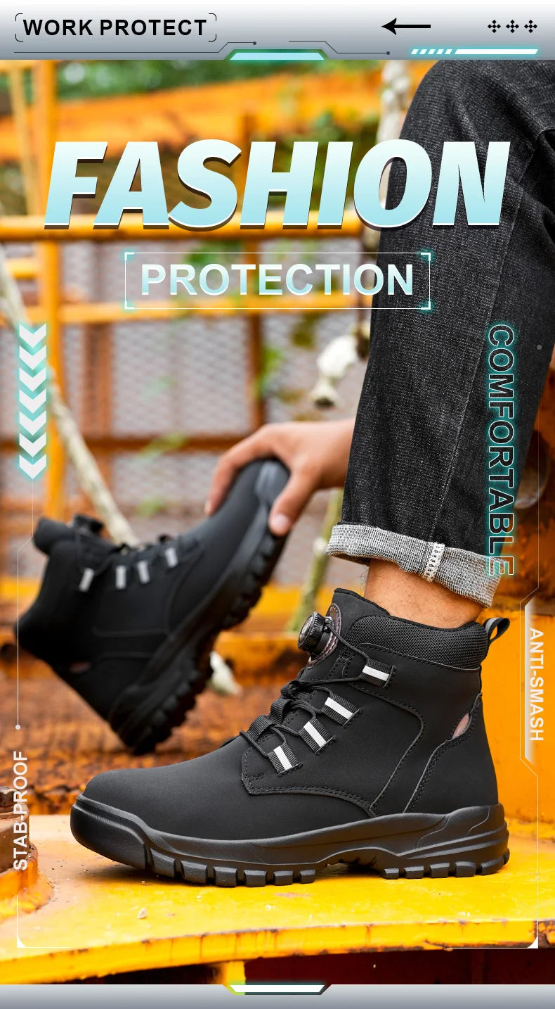 Waterproof Safety Boots Men Indestructible Steel Toe Work Boots Anti-smash Stab-resistant Safety Shoes Biker Botas Para Hombre