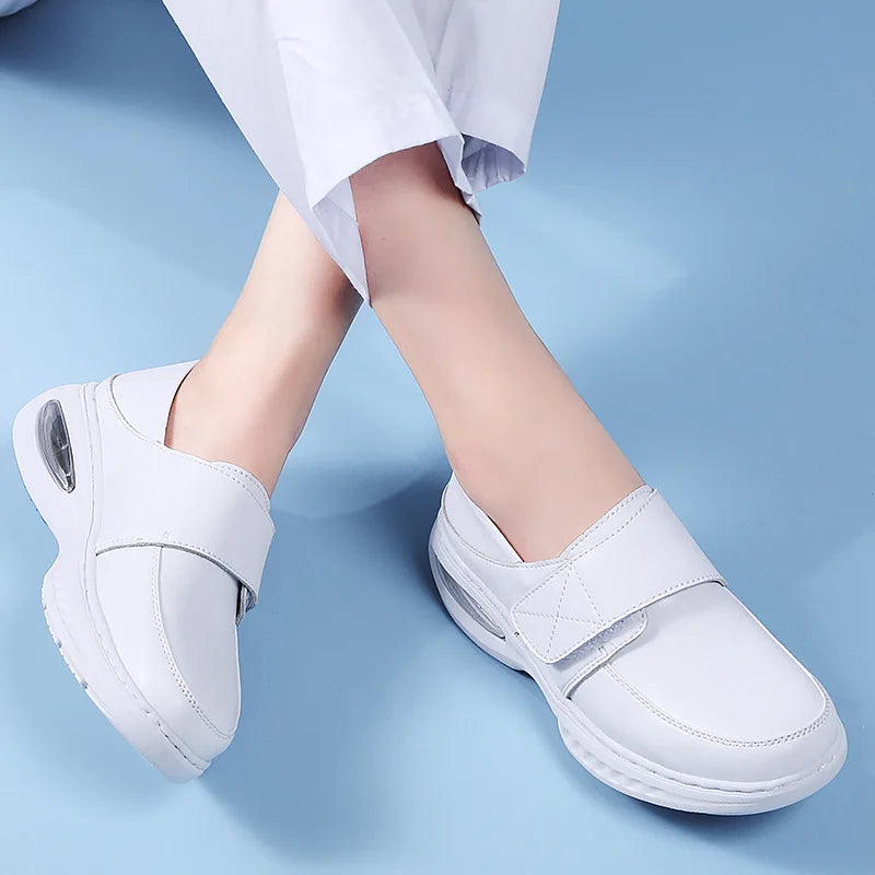 Platform White Shoes Women Casual Comfortable Light Nurse Work Shoes Fashion Slip on Non-slip Loafers Women Genuine Leather Shoe