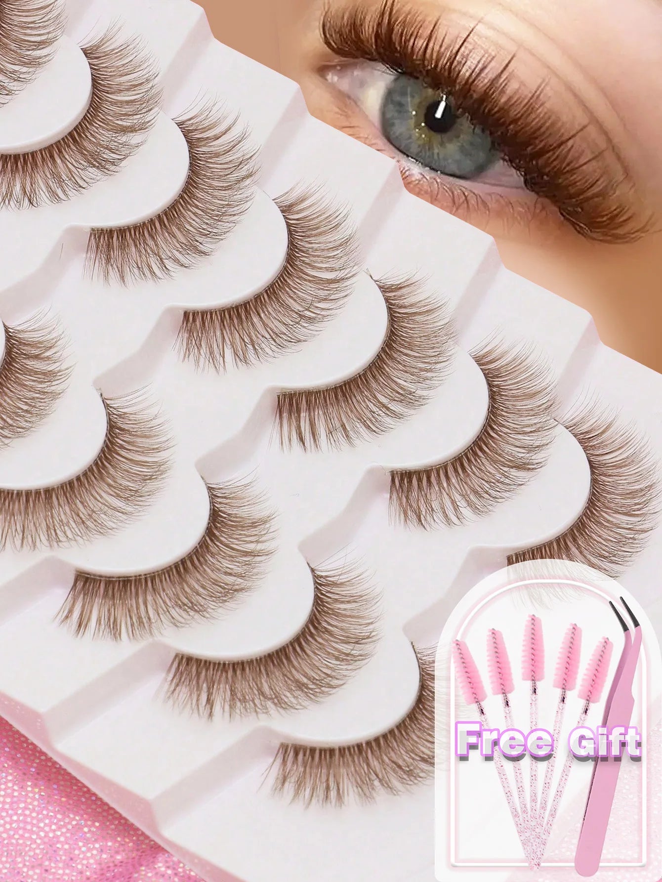 C curl 5Pairs brown style Eyelash Extension Winged Individual Lashes Natural Segmented Eyelash Bundles Makeup Tools
