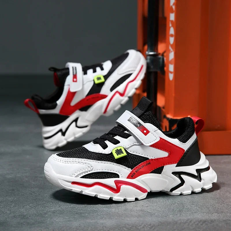 Kid Sneakers Sport Shoes for Boys Fashion Leather Children Breathable Mesh Comfort Shoes Casual Walking Outdoor Running Shoes