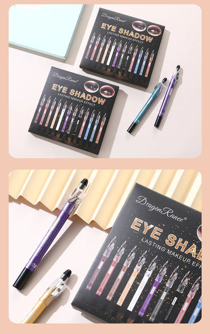 12-Piece Eyeshadow Pen Set, Pearlescent Fine Shimmer, Delicate and Silky, Non-Smudging, Multi-Use, High-Gloss Contouring, One-Swipe Application, Eye-Enhancing, Waterproof, Long-Lasting, Versatile Eyeshadow