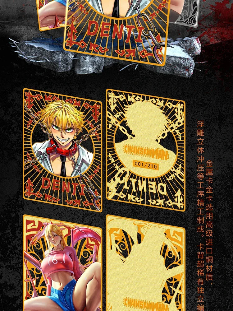 New Chainsaw Man Card Hell Hero Cards Denji Makima Rare Metal Card Fold Cards Animation Collection Card Children Toys Gifts