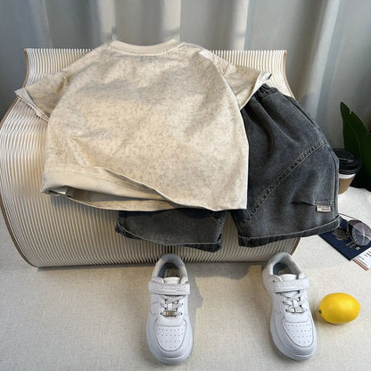 Hot Sale Fashion Baby Boy Suit Summer Clothes Short Sleeve T-shirt Short Jeans 2 Piece Set Kids Outfit 2-11Y Children's Costume