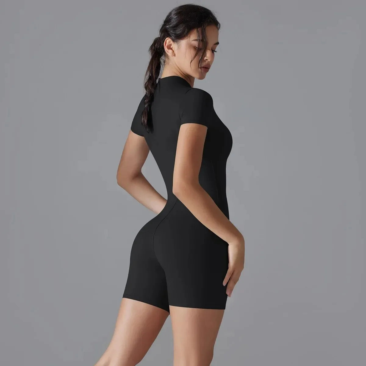 Yoga suit women's jumpsuit summer zipper short sleeved shorts yoga jumpsuit women's dance fitness tight fitting sports jumpsuit