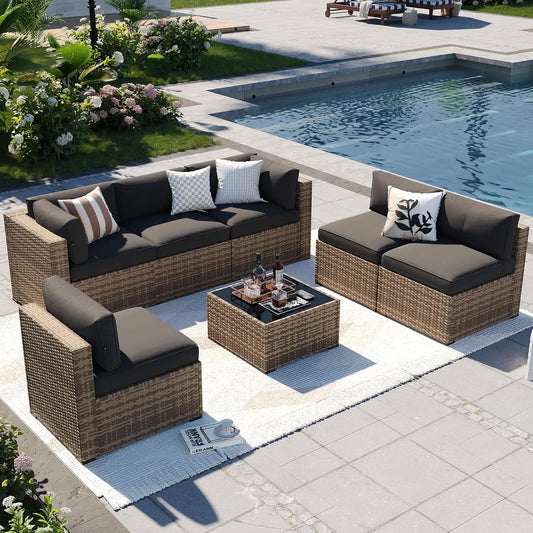 7-Piece Outdoor Patio Furniture Set Thick Cushion Wicker Sectional Sofa Backyard Poolside Garden, Custom