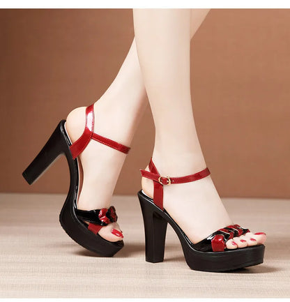High quality summer leather sandals for women 8cm 10cm high heel 2024 size 32 33 43 platform open toe elegant shoe black white