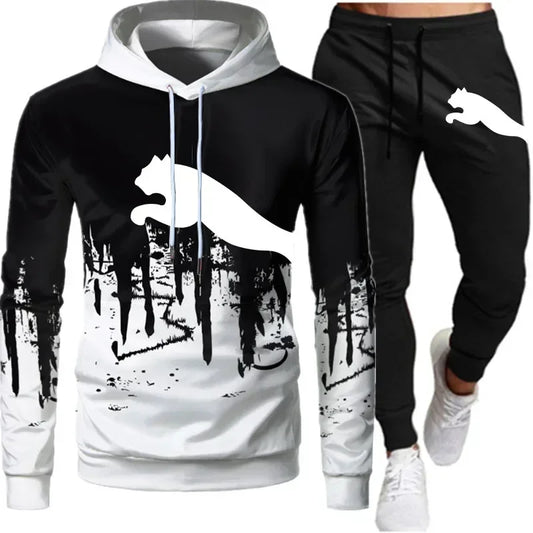 Spring and Autumn 2025 New Men's pullovers + jogging Pants two-piece set fashionable outdoor casual men's hooded sportswear set