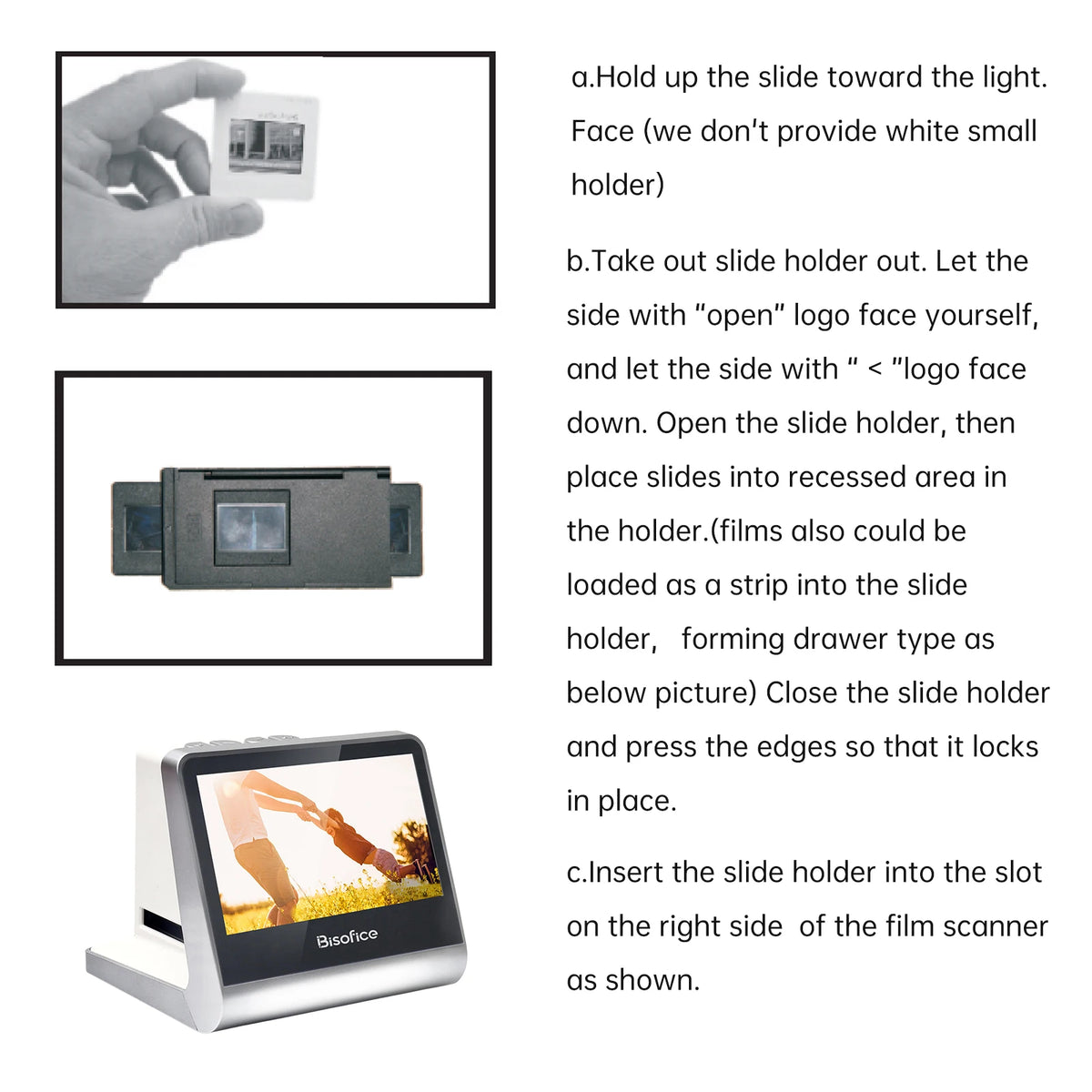 Bisofice Film and Slide Scanner 5'' LCD Screen for 135 Film/126KPK /110 Film/Super8/ Monochrome/Slide to Digital JPEG Photos