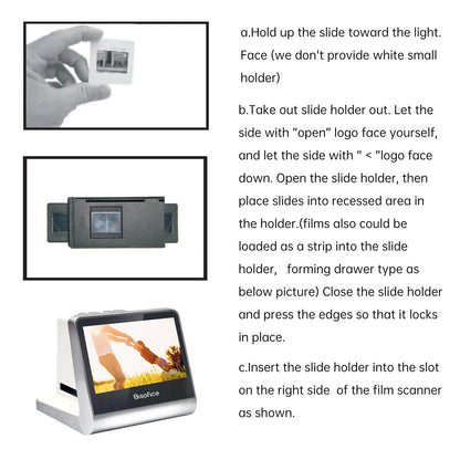 Bisofice Film and Slide Scanner 5'' LCD Screen for 135 Film/126KPK /110 Film/Super8/ Monochrome/Slide to Digital JPEG Photos