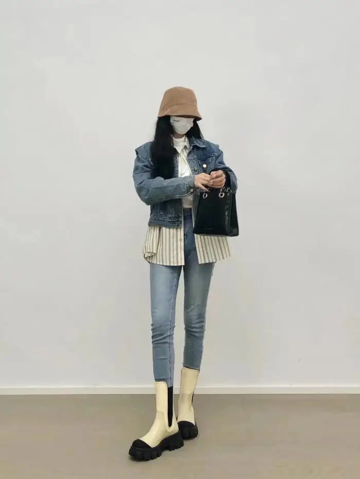 Women Motorcycle Boots Wedges Flat Shoes Woman Spring High Heel Platform Leather Combat Boots Lace Up Shoes Black Girls Platform