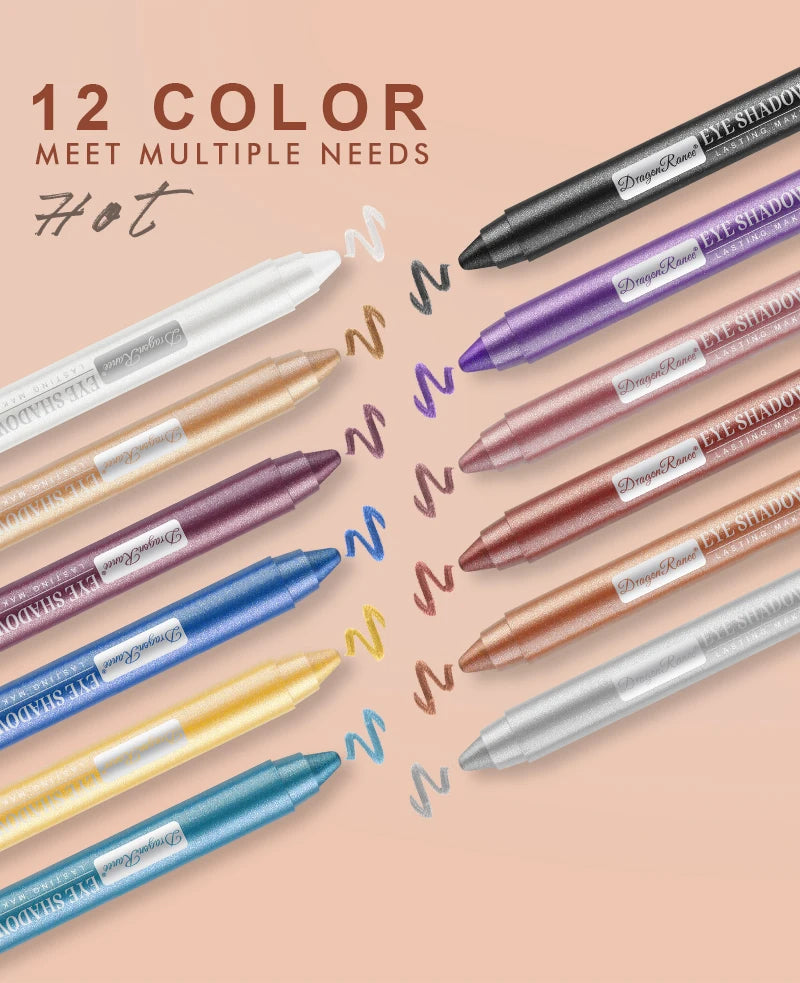 12-Piece Eyeshadow Pen Set, Pearlescent Fine Shimmer, Delicate and Silky, Non-Smudging, Multi-Use, High-Gloss Contouring, One-Swipe Application, Eye-Enhancing, Waterproof, Long-Lasting, Versatile Eyeshadow