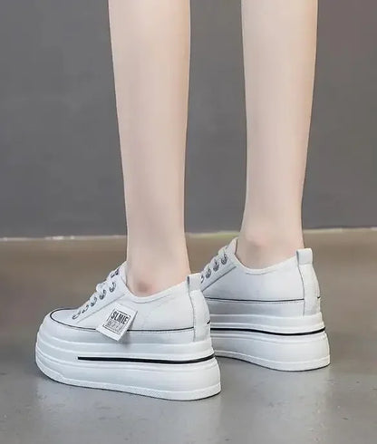 Vulcanized Platform Sneakers Wedge Shoes Non-slip Casual Shoes Women 2025 Autumn Lace-up Comfort Denim Canvas Shoes Thick Sole