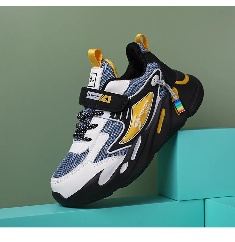 Kid Sneakers Sport Shoes for Boys Fashion Leather Children Breathable Mesh Comfort Shoes Casual Walking Outdoor Running Shoes