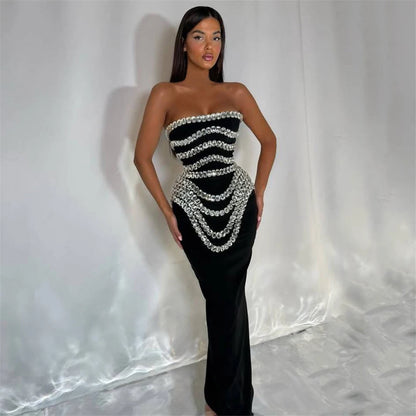 Women New Arrival Sexy Strapless Beading Bandage Dress Bodycon Clothes Club Party Evening Elegant Dresses