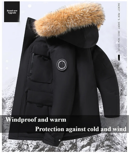 New Winter Down Jackets for Men Hoods and Fur Collars New High-quality Waterproof Windproof Down Coat for Men Women Warm Parkas