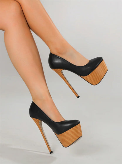 Liyke 2026 New Arrival Woodiness Platform Pumps Women Sexy Slingback Shallow Round Toe 16 CMSuper High Heels Shoes Zapatos Mujer