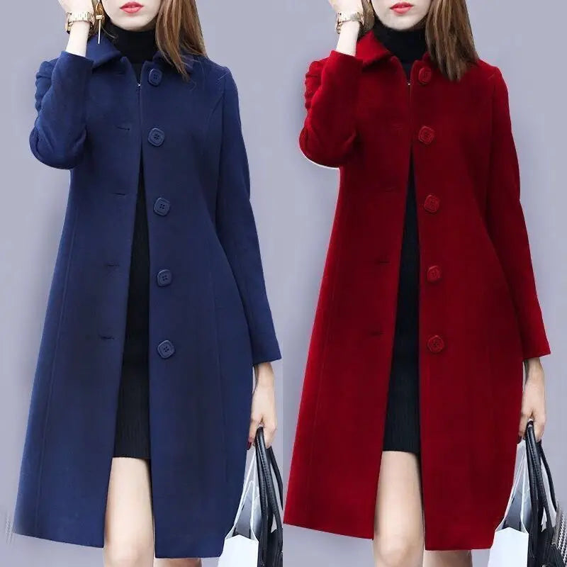 Women Wool Jacket Coat Thick Woolen Overcoat Turn Down Collar Single Breasted Vintage Outerwear Office Lady Autumn Winter 2025