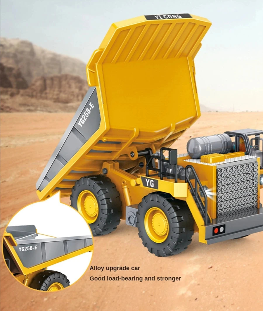 4WD Remote Control Excavator 4x4 Alloy Dump Truck Bulldozer Radio Model RC Car Construction Vehicle Toy Children Kids Gifts