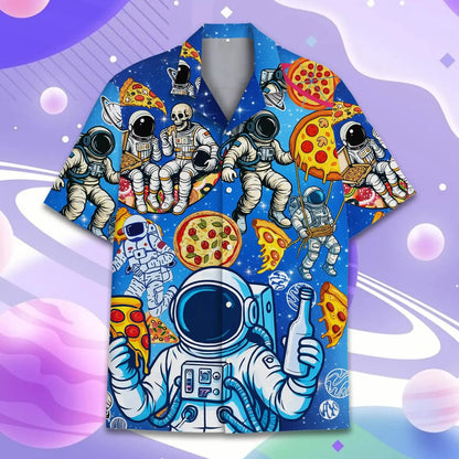 Funny Animal Pizza Hawaiian Shirts Men Women Youth  Music Raccoon Shirt Button Down Space Party Shirt 2025 Vacation Aloha Shirt