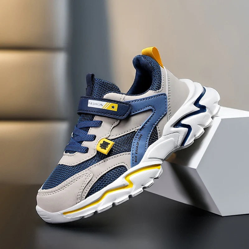 Kid Sneakers Sport Shoes for Boys Fashion Leather Children Breathable Mesh Comfort Shoes Casual Walking Outdoor Running Shoes