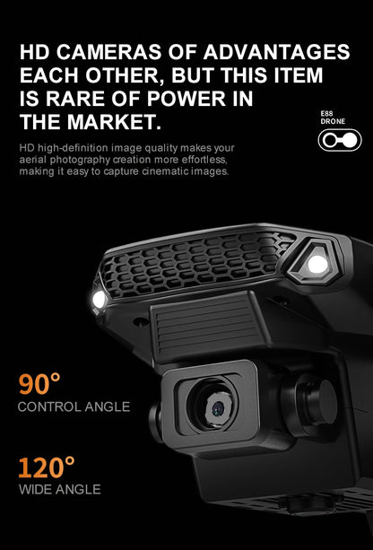 E88 ProIntelligent Folding Drone Supports single/Dual Camera Switching 4KPicture Quality+Wide-angle Shooting WiFiDirect Real-Tim