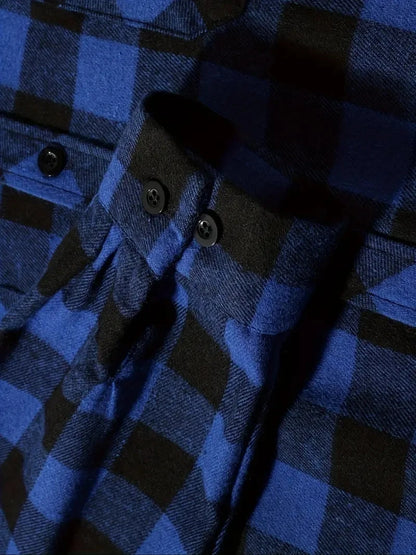 Youth Fashion Street Hooded Plaid Shirt Men's Slim Fit Long Sleeved Shirt Couple Travel Casual Shirt Men's Sports Shirt Jacket