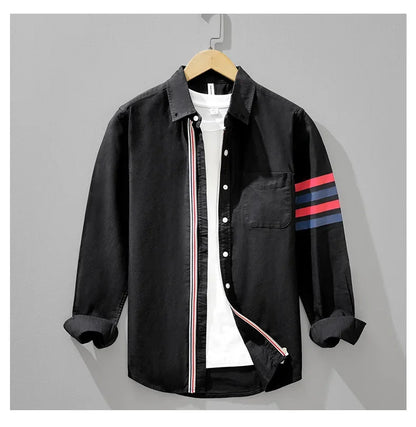 Fashionable Retro Striped Men's Long Sleeve Shirt Casual Handsome Outerwear Korean Style Spring Autumn Wear from Mainland China