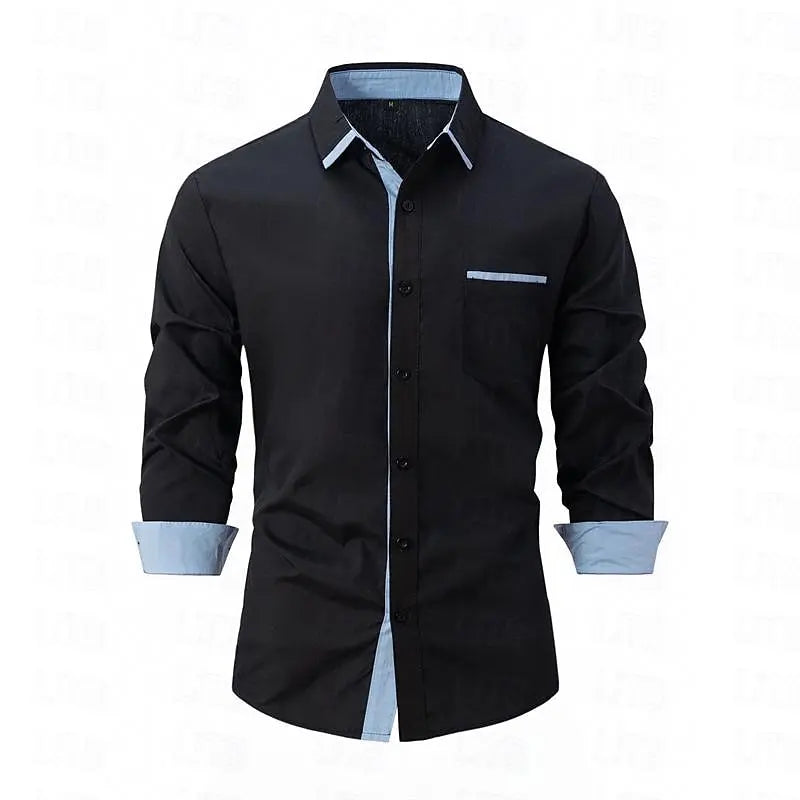 Popular men's color blocked casual long sleeved formal shirt men's slim fit checkered shirt