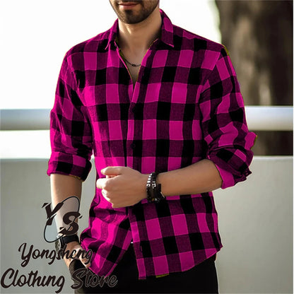 Men's long-sleeved shirt printed shirt plaid casual comfortable handsome commuter large size men's clothing XS-6XL