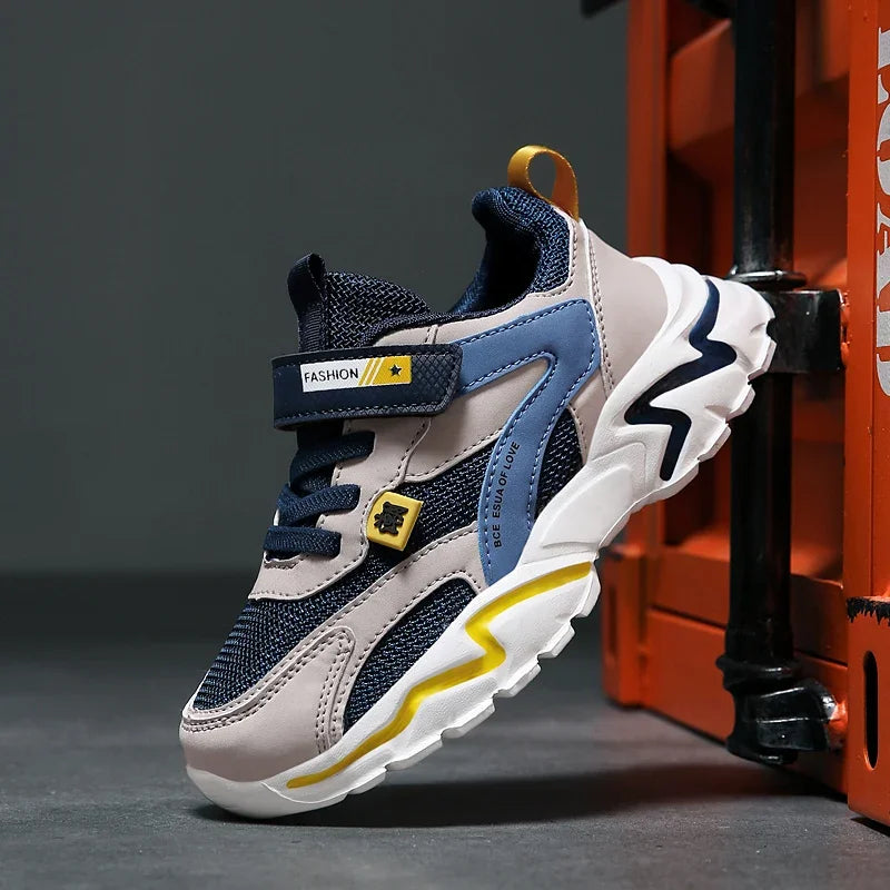 Kid Sneakers Sport Shoes for Boys Fashion Leather Children Breathable Mesh Comfort Shoes Casual Walking Outdoor Running Shoes