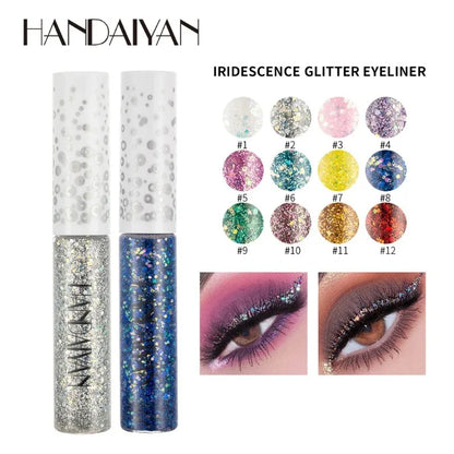 12 Color Liquid Glitter Eyeliner Pearl Shimmer Fashion Sequin Gel Waterproof Lasting Quick Dry Blue Silver Eyeliner Party Makeup