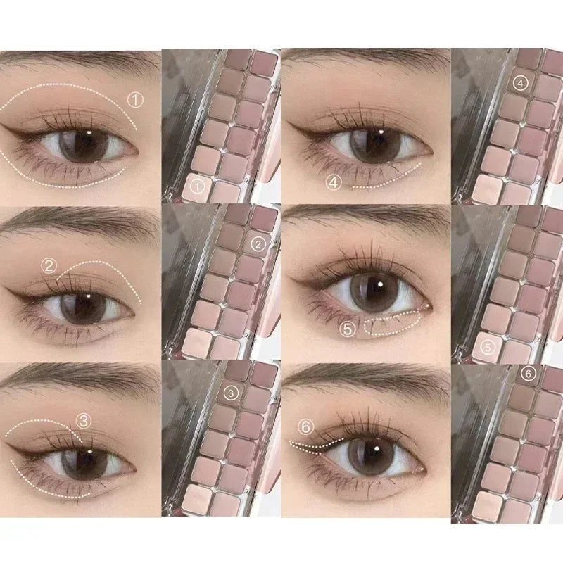 12-color low-saturation earthy pink-purple eyeshadow palette | Matte, pearlescent, and glitter textures | High color payoff