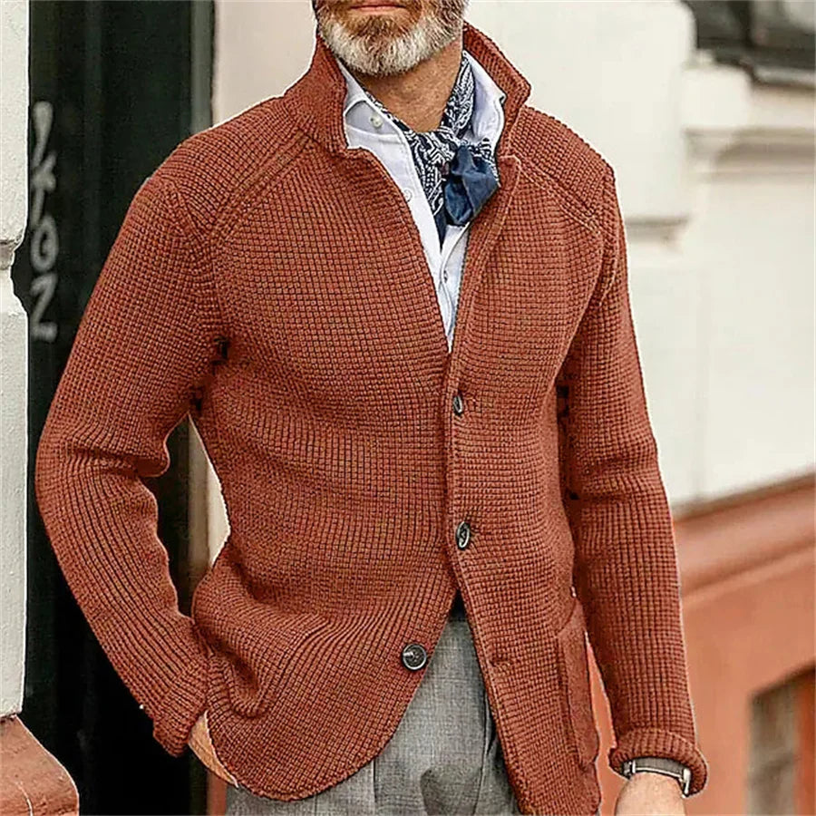 New 2025 Men Stand Collar Knitted Coat Long Sleeve Sweater Cardigan Jacket Solid Thick Warm Knitwear Casual Sweatercoat Blazer