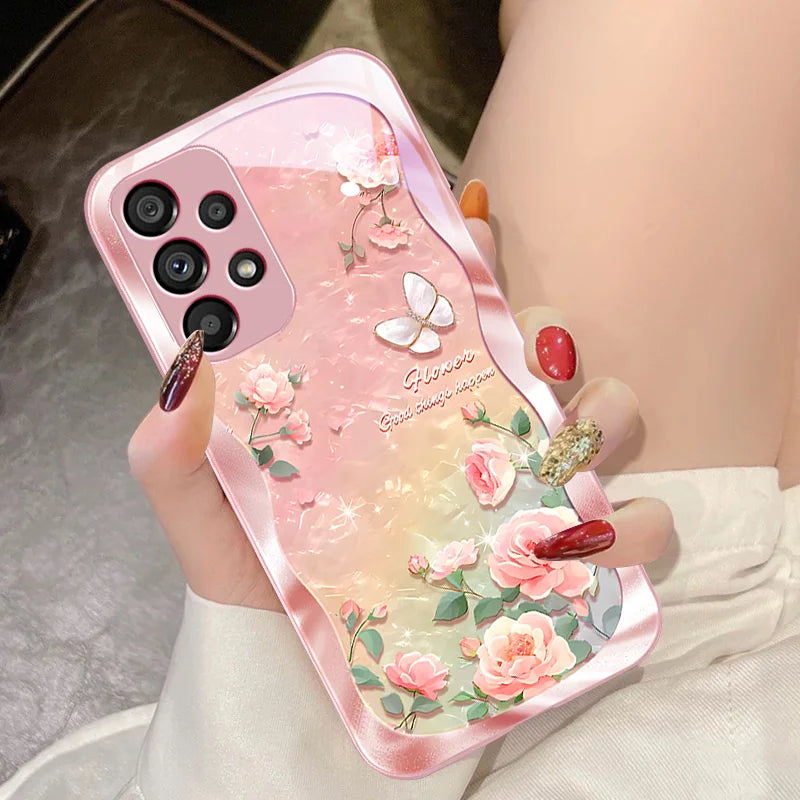 Butterfly shell pollen for Samsung Galaxy S10 4G S20 11E 30 S21 21Fe 22 S24 Pro S23 Ultra 5G S8 S9 Tempered glass phone case