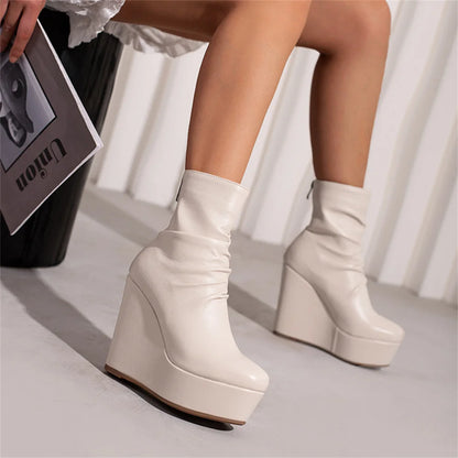 Big Size 35-43 Brand New Ladies Platform Ankle Boots Fashion Zip Wedges High Heels Boots Women 2022 Party Office Shoes Woman