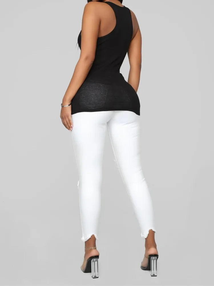 Hole Jeans Women Denim Pencil Pants Ripped Skinny Stretch High Waist 2025 Washed Distressed Ankle Length Trousers Streetwear