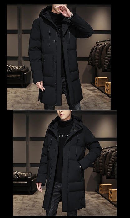 Cotton jacket men's winter thick medium long style men's decoration body trend business cotton jacket men's coat