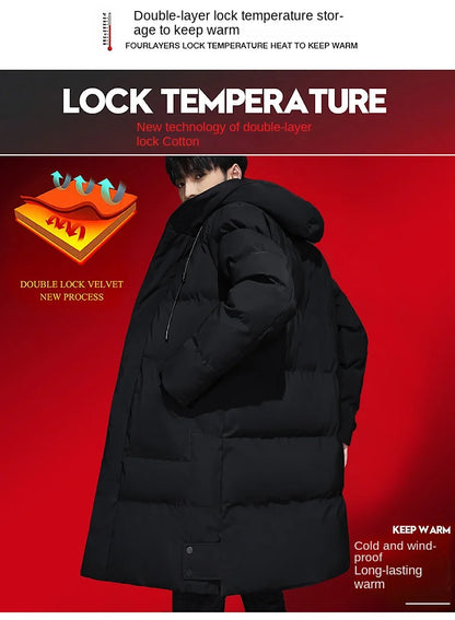 Cotton jacket men's winter thick medium long style men's decoration body trend business cotton jacket men's coat