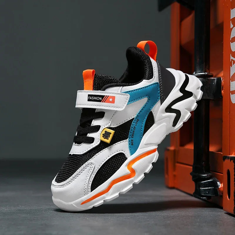 Kid Sneakers Sport Shoes for Boys Fashion Leather Children Breathable Mesh Comfort Shoes Casual Walking Outdoor Running Shoes