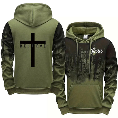 Jesus Christ Style Hoodies and Sweatpants Autumn Winter Daily Casual Sporty Jogging Suit Cross Tracksuit High Quality Men's Set