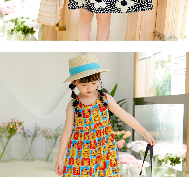 Girls Casual Dresses Flower Printing Sleeveless Casual Dress Toddler Clothes Flower Girl Dresses 2 To 8 Years