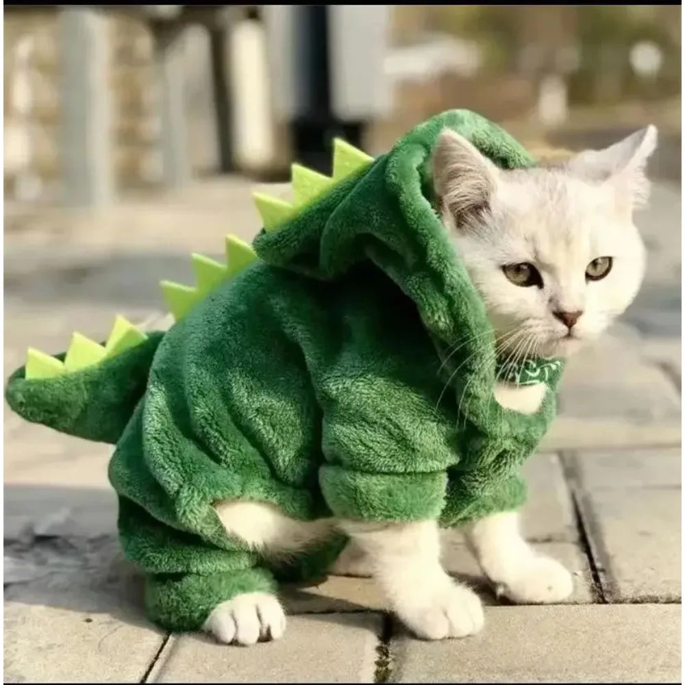 Pet Dog Halloween Costume Dog Clothes for Small Dogs Funny Dinosaur Cosplay Costume Winter Warm Cat Coat Fleece Hoodies Sweater