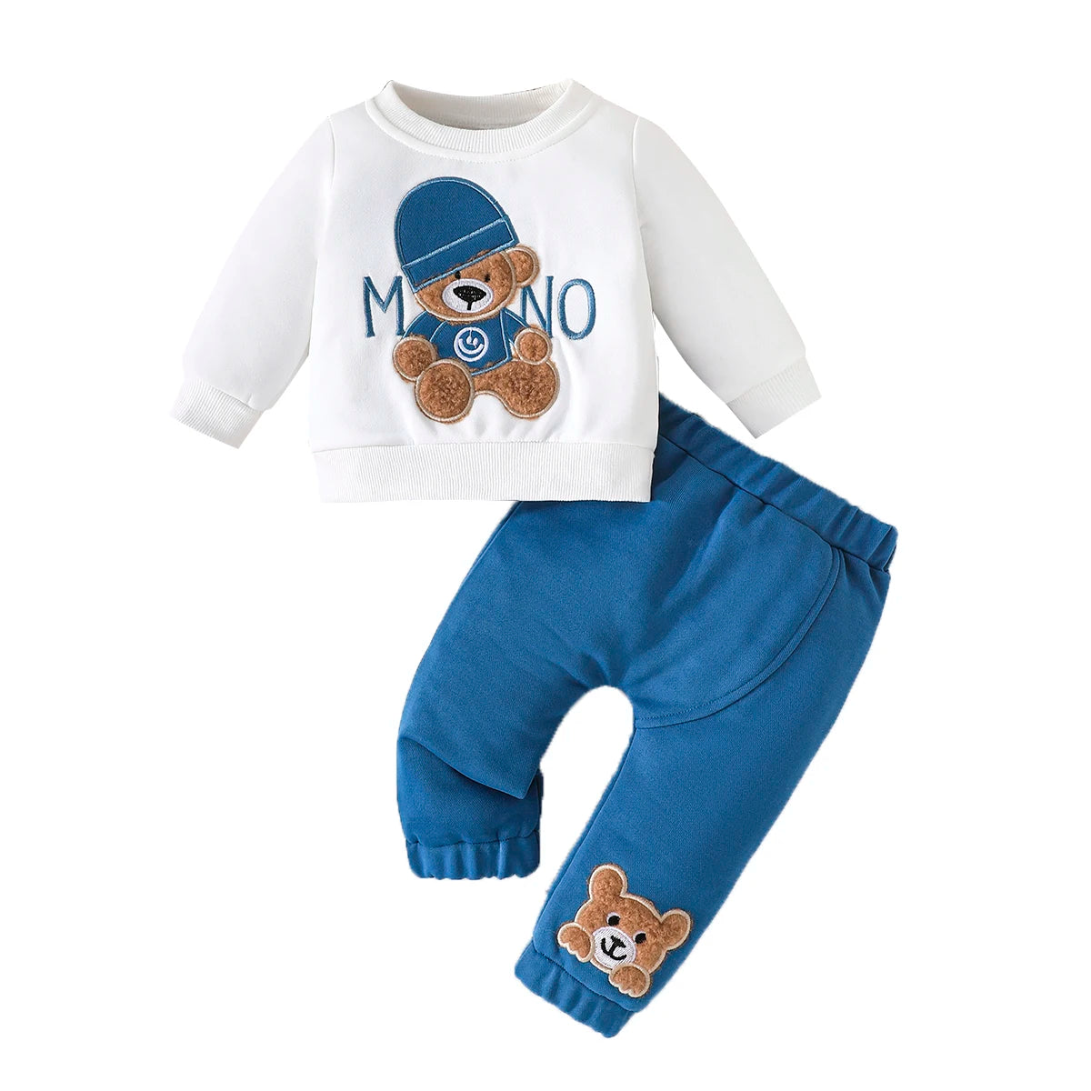 Terno For Kid 3-24Months Casual Cartoon Bear Long Sleeve tee and Navy Pants Outfit Toddler Infant Clothing Set Kids Wear