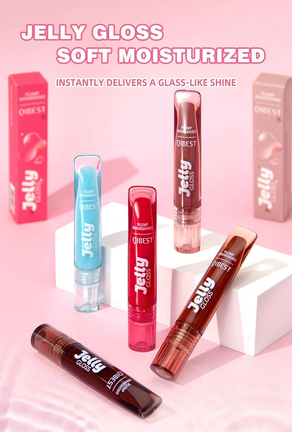 Mirror Water Light Jelly Lip Gloss Shiny Mirror Moisturizer Sexy Red Rose Liquid Lipstick Glitter Lip Oil Glass Lip Stain Makeup