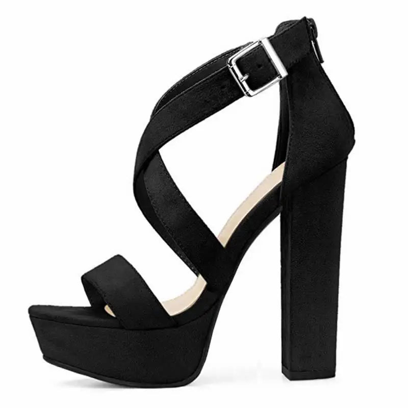 LOSLANDIFEN Women's Open Toe Cross Strap Buckle Wedge Platform Sandals High Heel Chunky Block Heels Dress Party Wedding Shoes