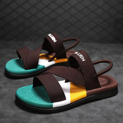 Men's Sandals, Solid Color Blocked Open Toe Breathable Slippers, Comfortable, Non-slip, Durable, Casual Shoes
