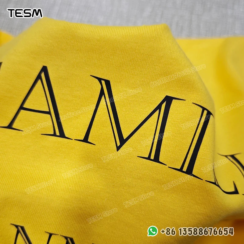 TESM Men Yellow Cotton T-Shirt Men Women Summer Streetwear Fashion Short Sleeve Couple Parent-Child Casual  Cotton Tee