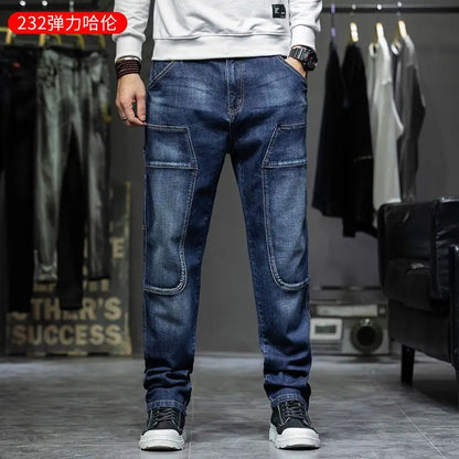 Spring Autumn Men's Jeans Luxury Fashion Plus Size 44 Boyfriend Streetwear Casual Harem Denim Jeans Pants Blue Designer Trousers