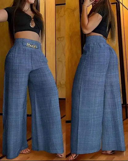 Wide Leg Pants Women Capris Loose Flare Pant Pockets Solid Basics Casual Spliced High Waist Trousers Streetwear Summer 2025