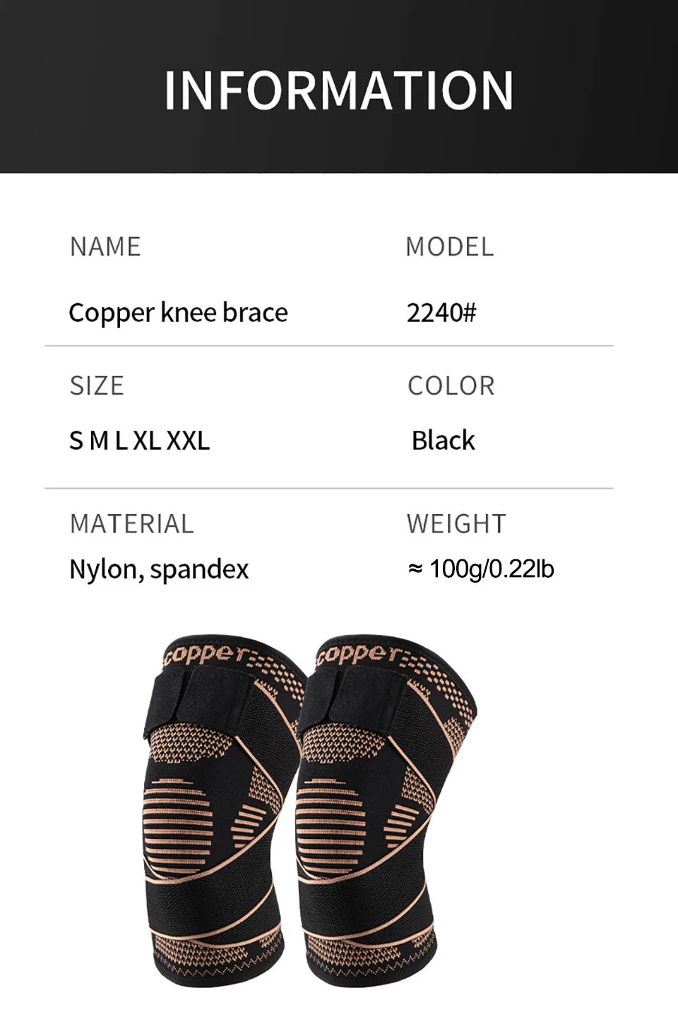 GOBYGO Sports Copper Ion Strap Knee Pads Fitness Jump Rope Basketball Running Gear Non-slip Knitted Nylon Knee Pads Men Women